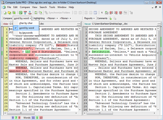 Use Compare Suite to contrast contract drafts