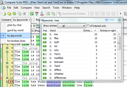 Compare 2 documents by keywords