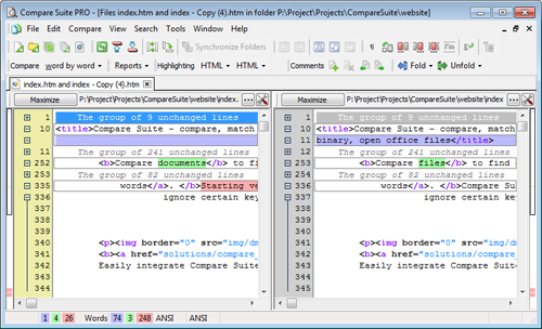 Compare webpage code